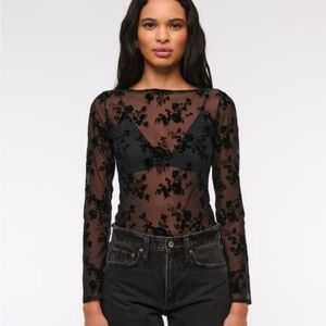 Abercrombie & Fitch Sheer Floral Velvet Mesh Top